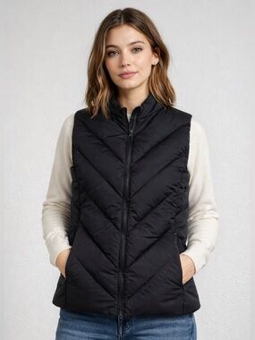 Athleta Downtown Puffer Vest XS Black Lightweight Quilted Zip Up
